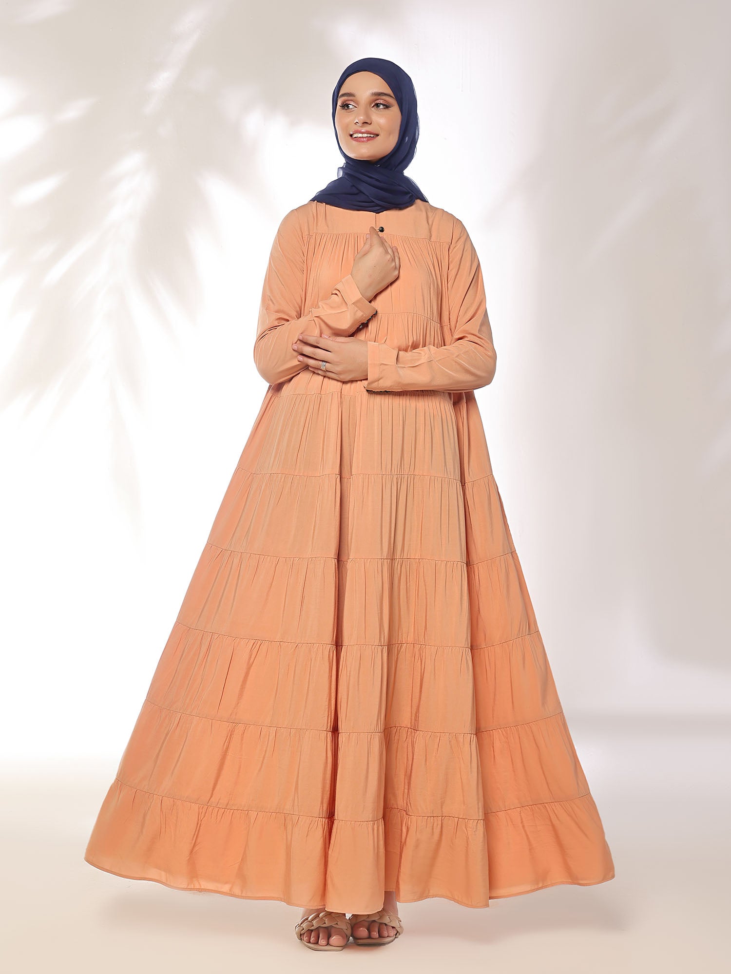 High Tiered Peach Abaya