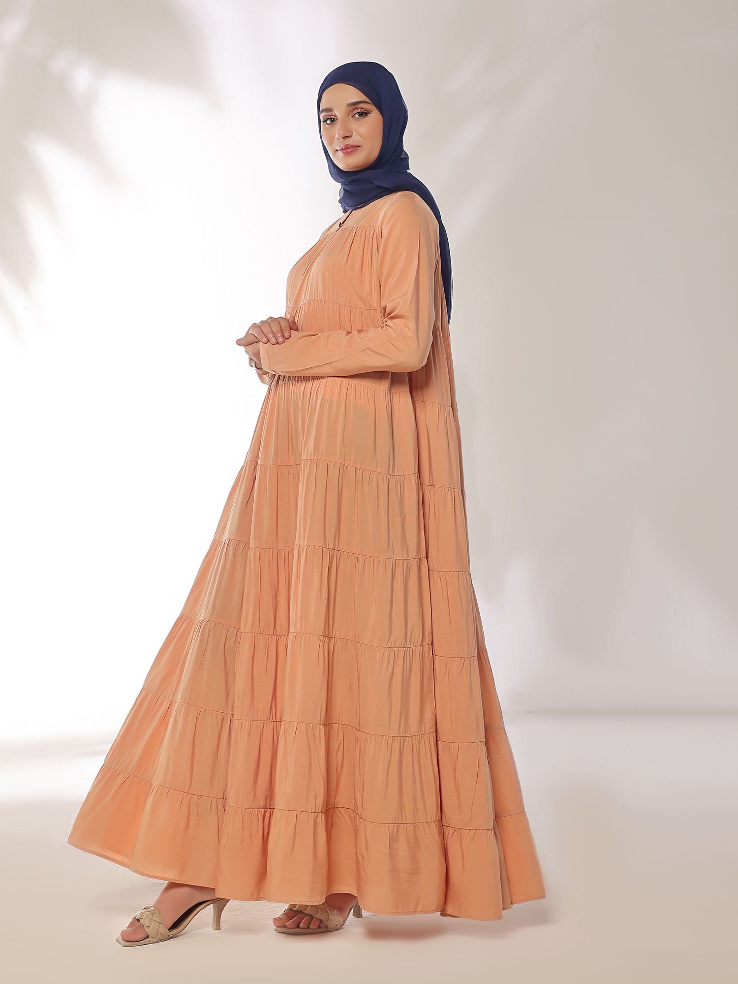 High Tiered Peach Abaya