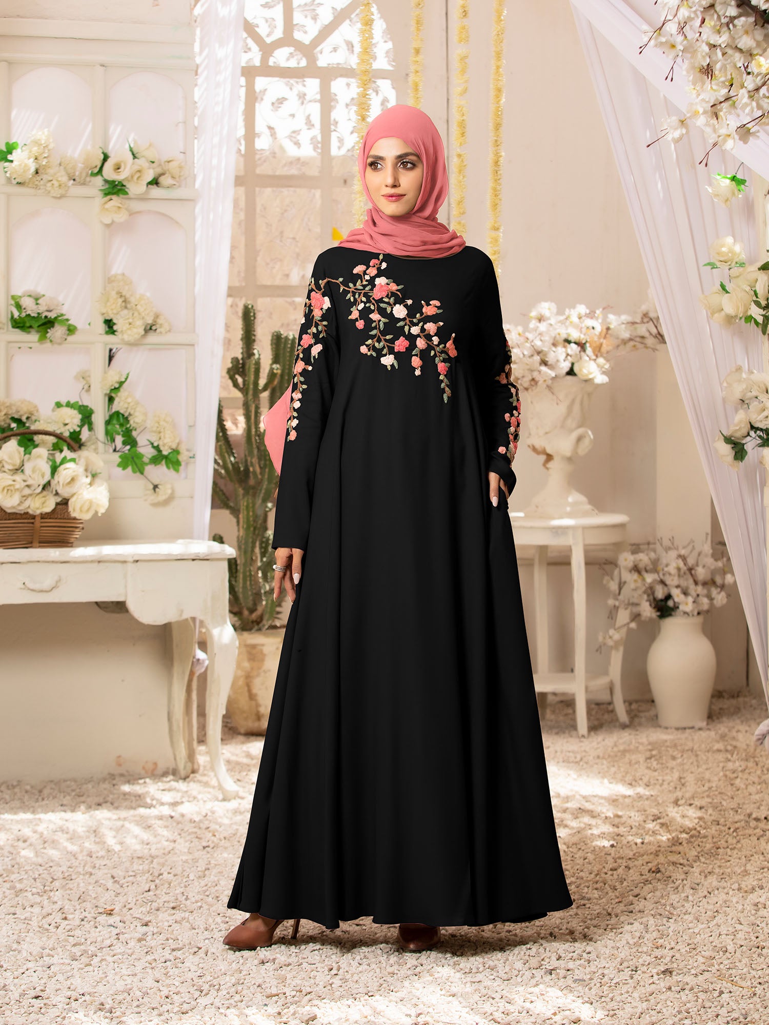 Floral Cocktail Black Abaya SpinzarStore Floral Cocktail Black Abaya SpinzarStore