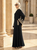 Stitched Blossoms Black Abaya