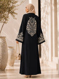 Stitched Blossoms Black Abaya