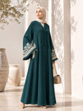 Stitched Blossoms Forest Green Abaya