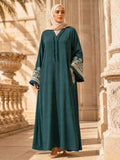 Stitched Blossoms Forest Green Abaya
