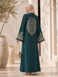 Stitched Blossoms Forest Green Abaya