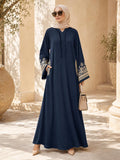 Stitched Blossoms Navy Abaya