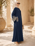 Stitched Blossoms Navy Abaya