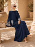 Stitched Blossoms Navy Abaya