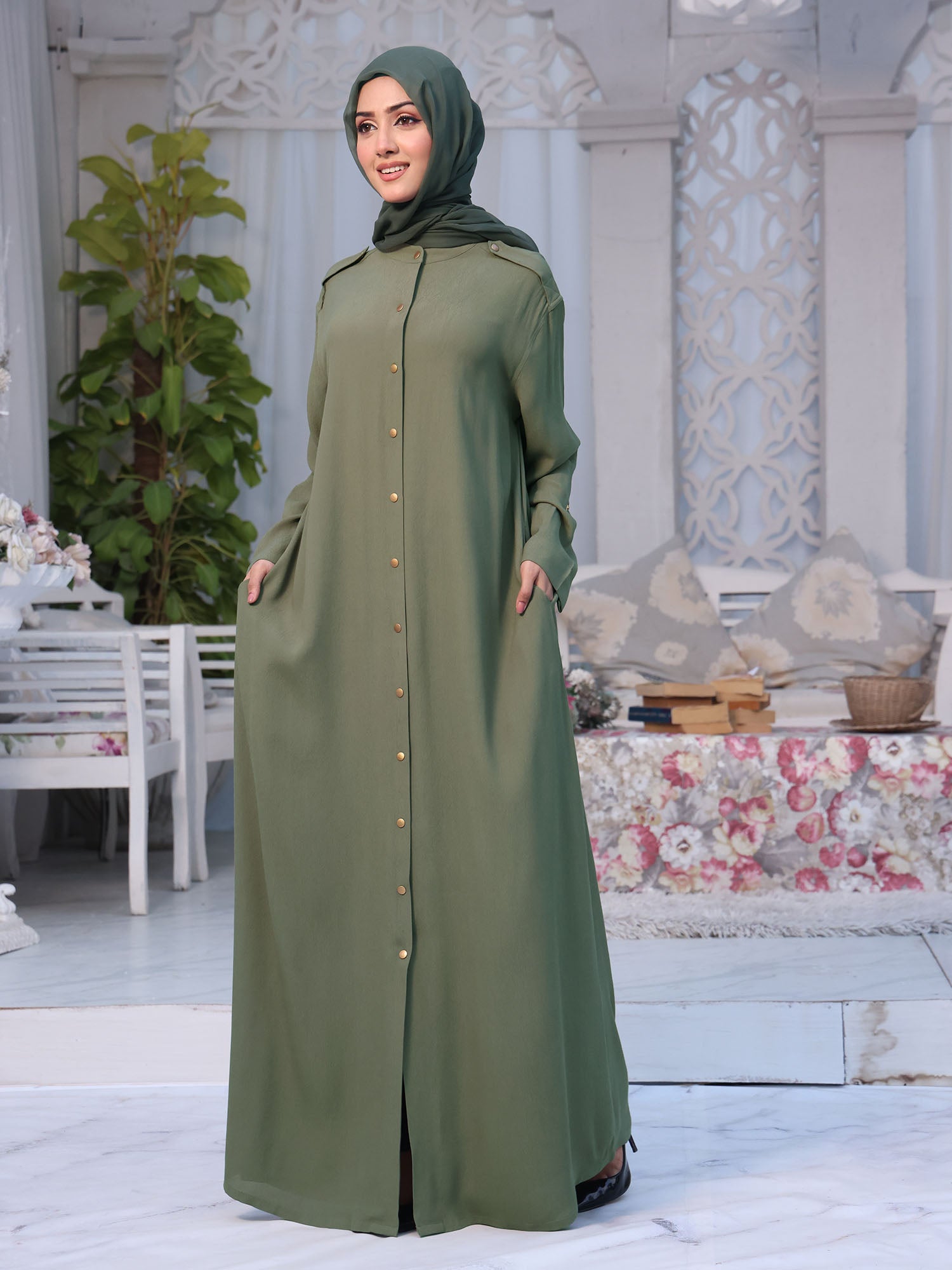 olive green abaya dress SALE Chiffon Layered Glam Abaya (Olive Green) *SLEEVE Varies*
